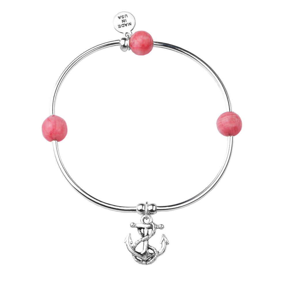 Anchor | Soft Bangle Charm Bracelet | Italian Onyx (Coral)