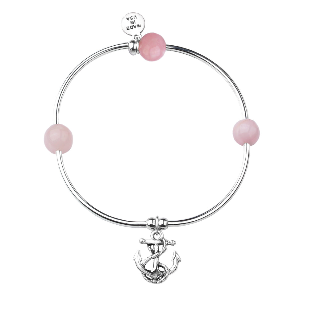 Anchor | Soft Bangle Charm Bracelet | Rose Quartz