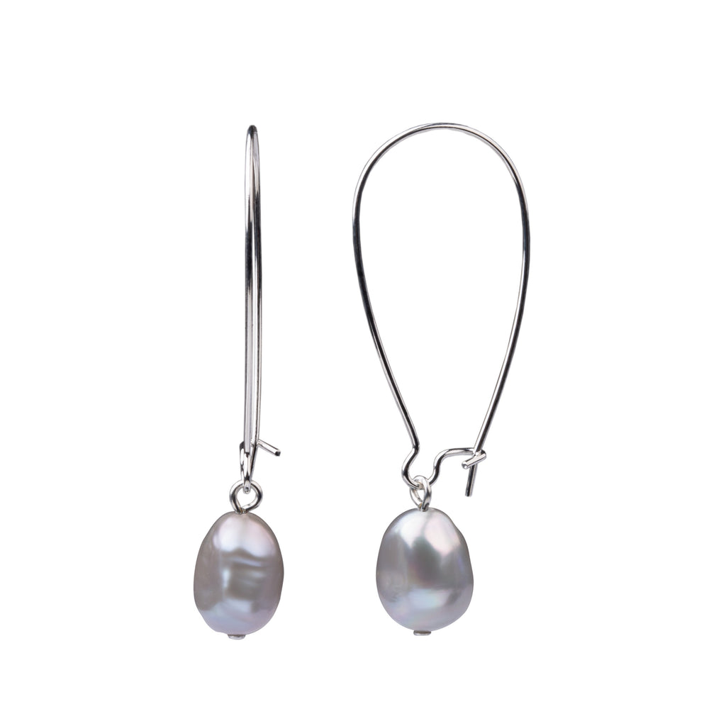 Pearl Earrings-Kidney Wire Large | Grey