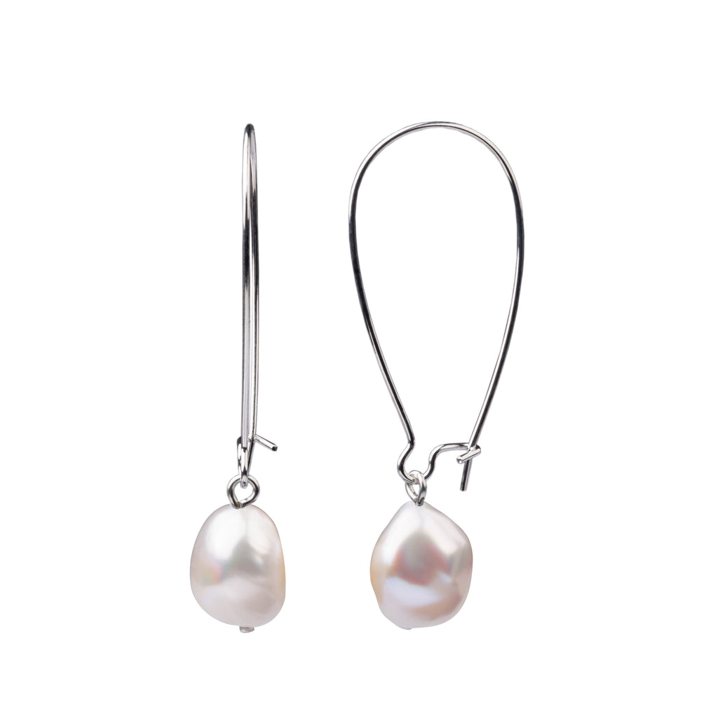 Pearl Earrings-Kidney Wire Large | White