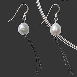 Pearl Earrings-Leather Tassel | White