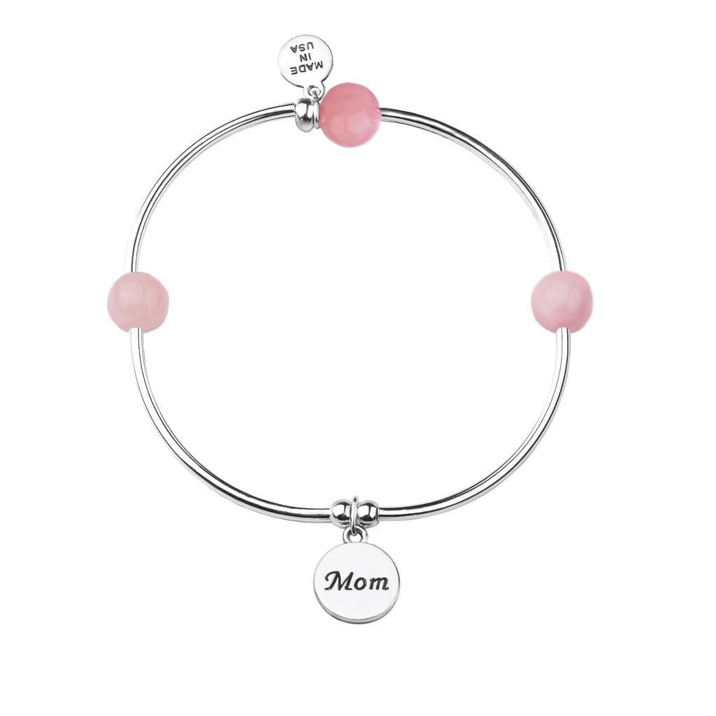 Mom | Soft Bangle Charm Bracelet | Rose Quartz