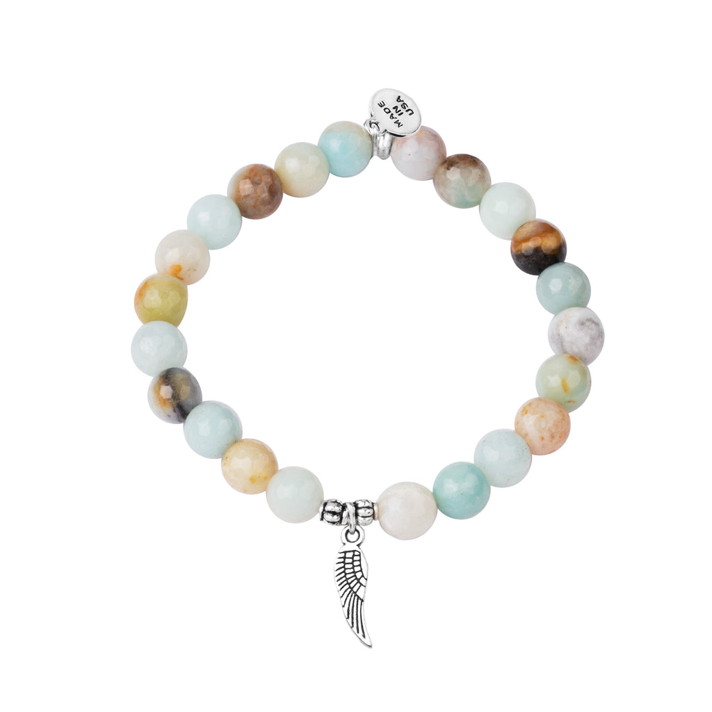 Angel Wing | Stone Beaded Charm Bracelet | Amazonite