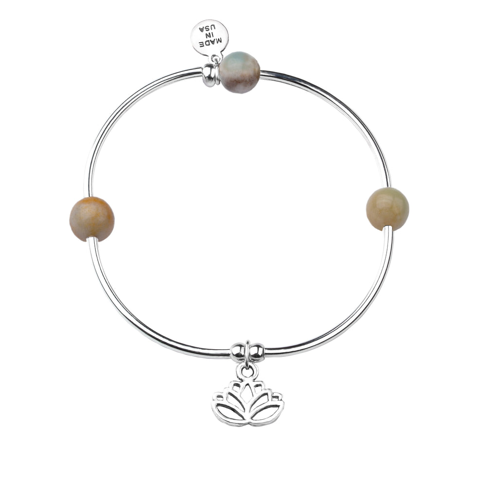 Lotus | Soft Bangle Charm Bracelet | Amazonite