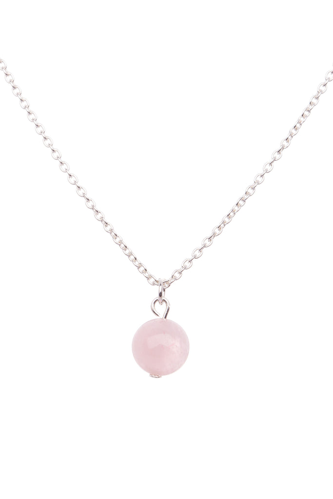 Sterling Silver Single Stone Necklace| Rose Quartz