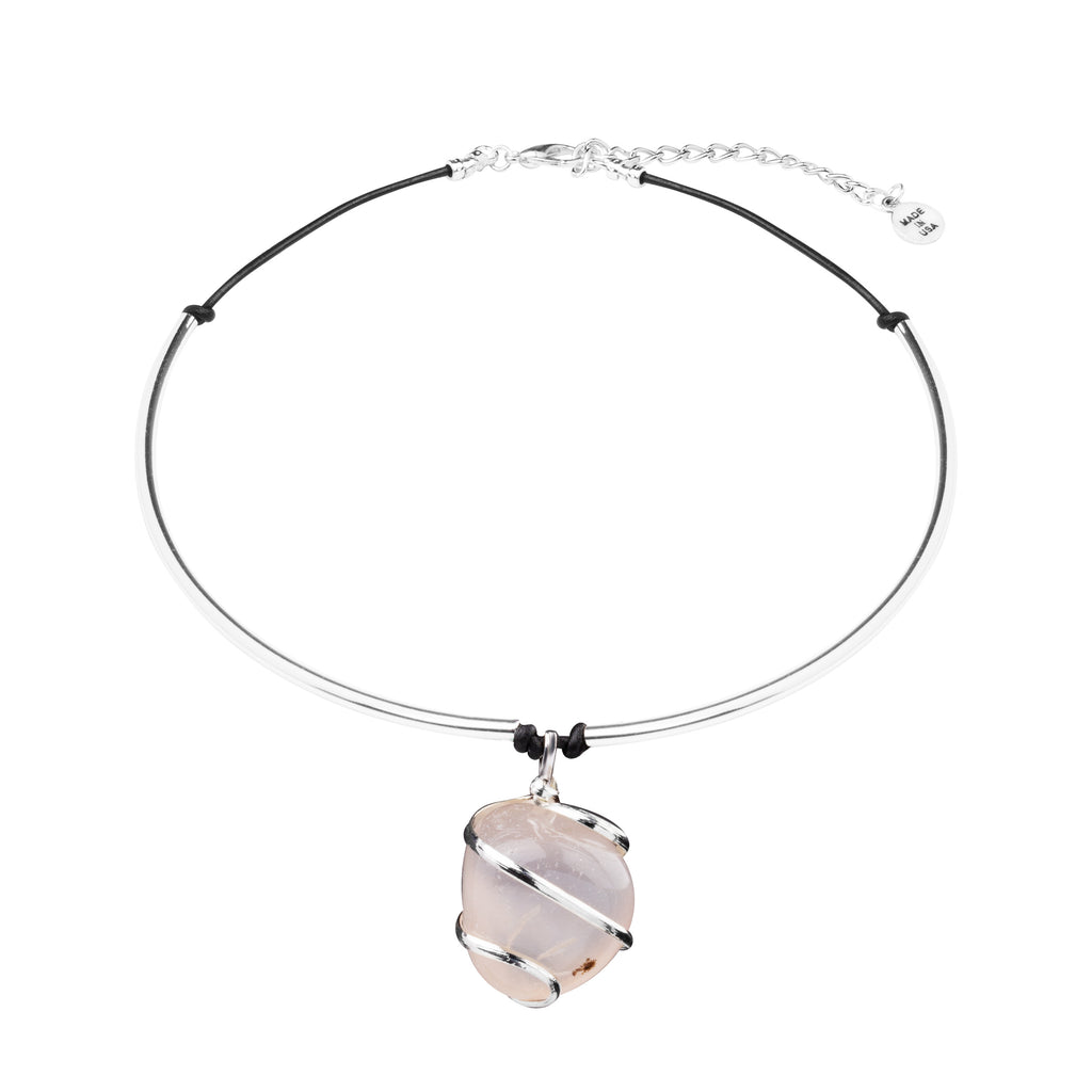 Necklace - Statement Cuff | Silver Wrapped Stone | Rose Quartz - Love