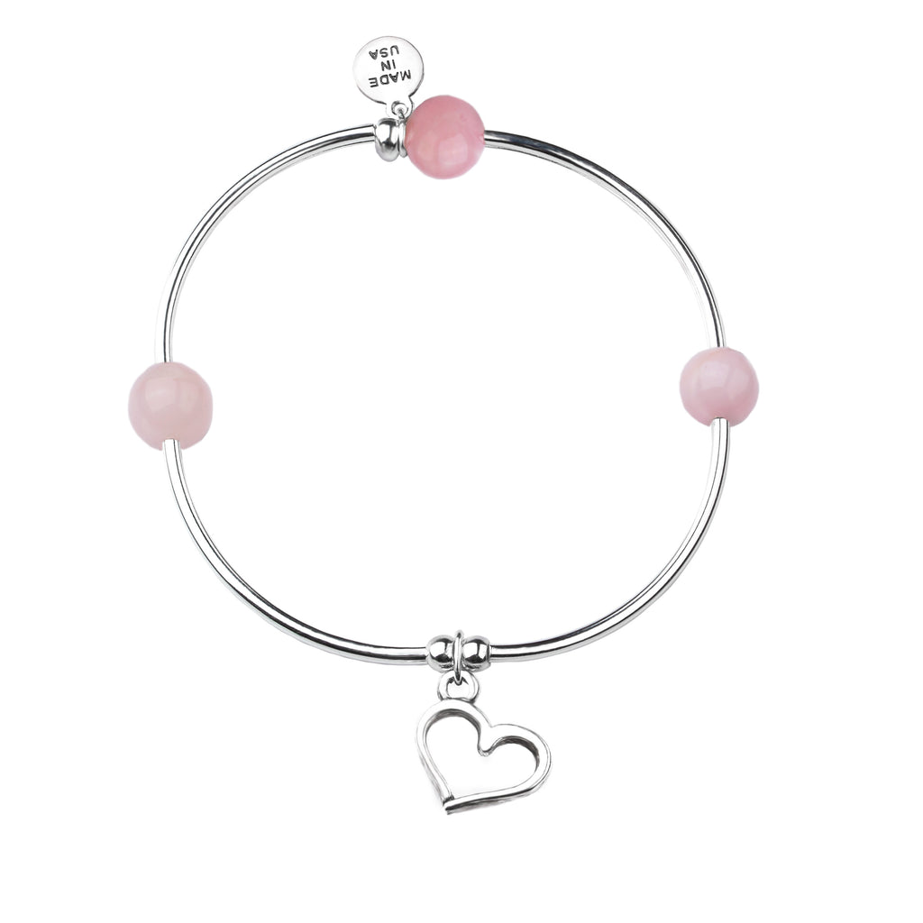 Heart | Soft Bangle Charm Bracelet | Rose Quartz