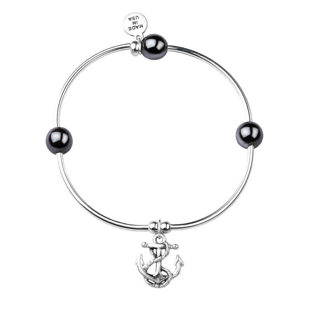 Anchor | Soft Bangle Charm Bracelet | Hematite