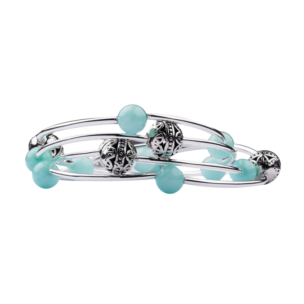 Wrap | Bali Bead | Necklace-Bracelet | Tiffany Blue Agate