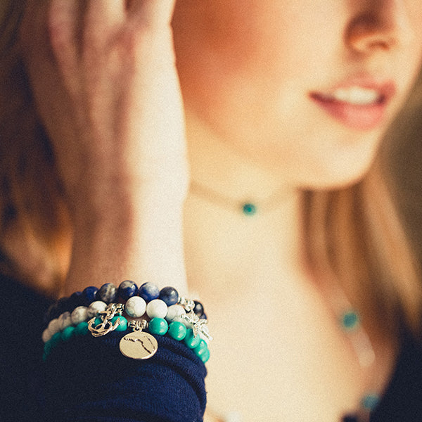 Cape Cod | Stone Beaded Charm Bracelet | Tiffany Blue Agate