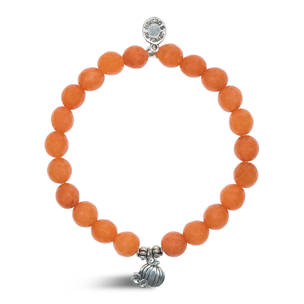 Pumpkin | Stone Beaded Charm Bracelet | Orange Jade