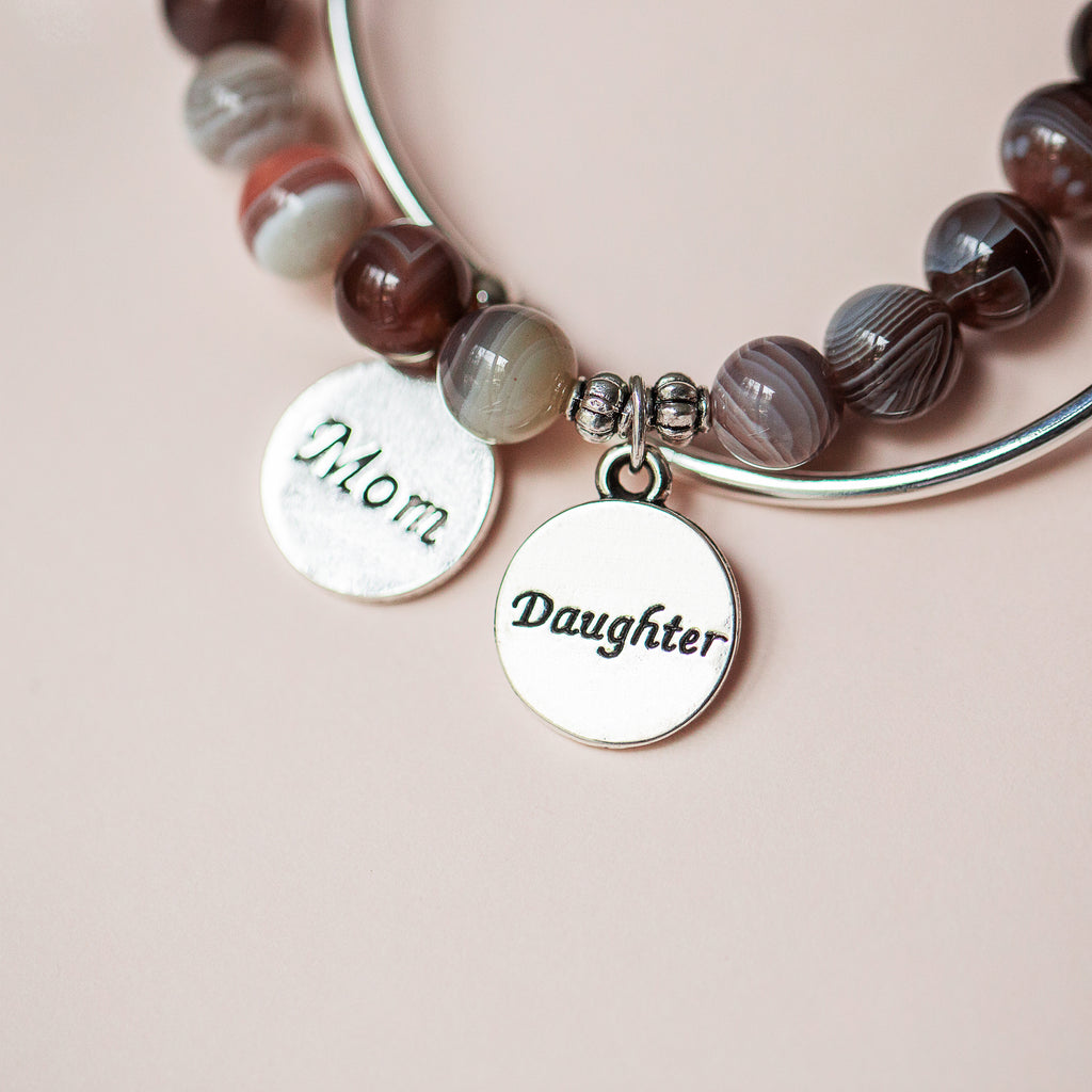 Daughter | Soft Bangle Charm Bracelet | Amazonite