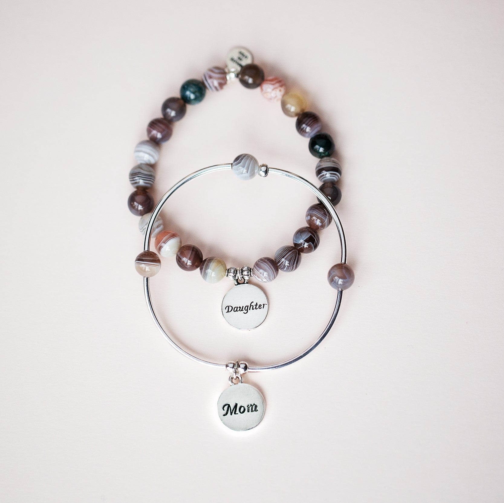 Stone Bracelet Bright Ocean Jade with Custom Word Charm