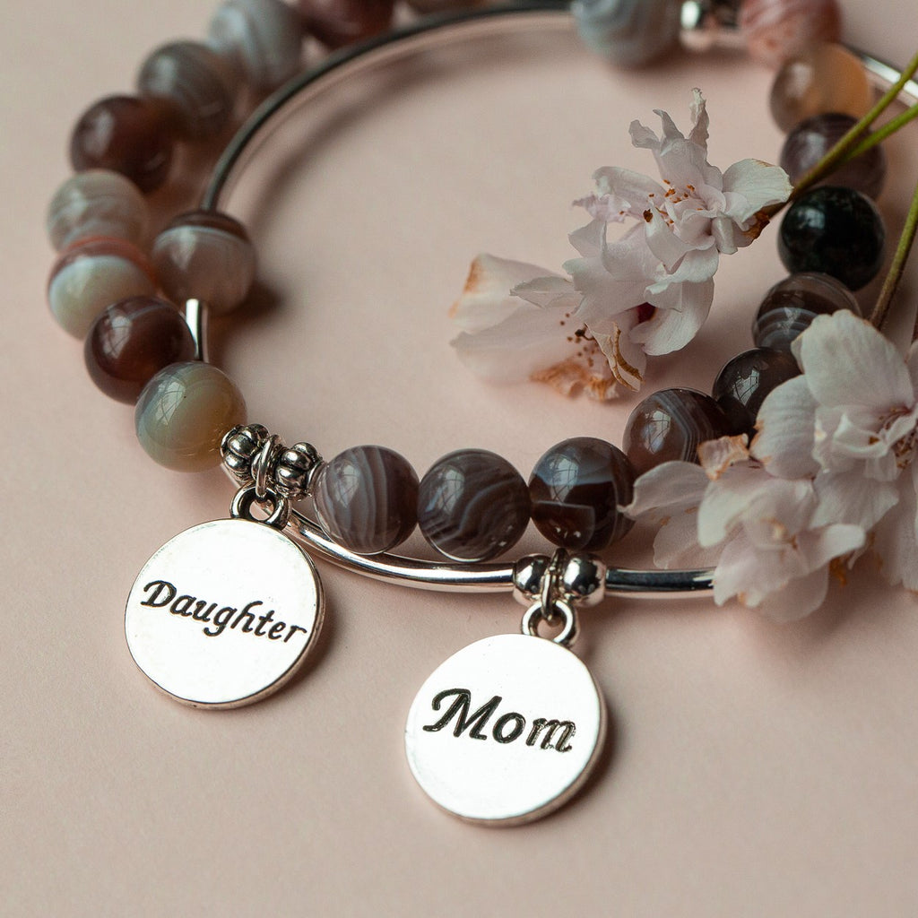 Mom | Soft Bangle Charm Bracelet | Hematite