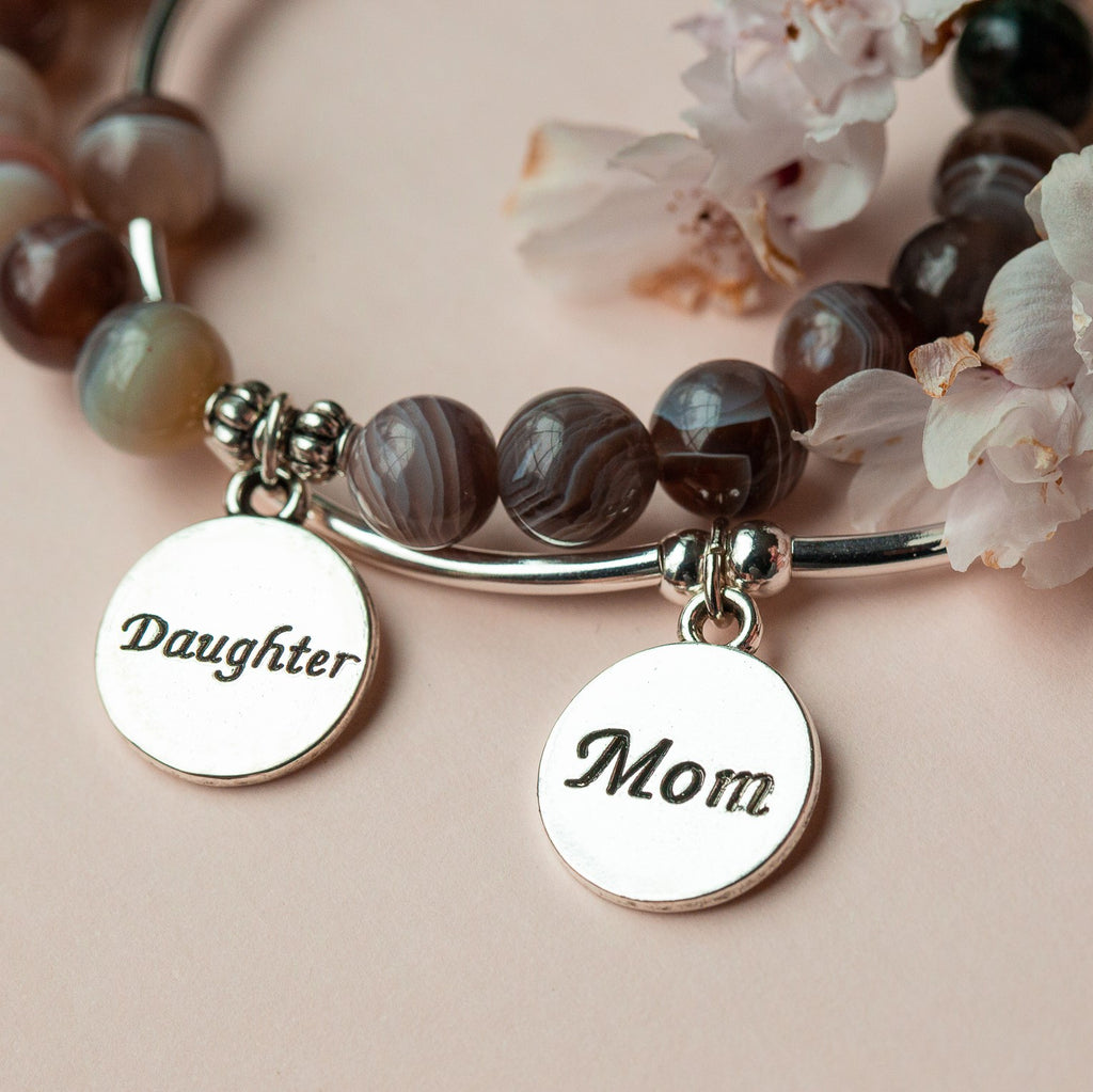 Daughter | Soft Bangle Charm Bracelet | Rose Quartz