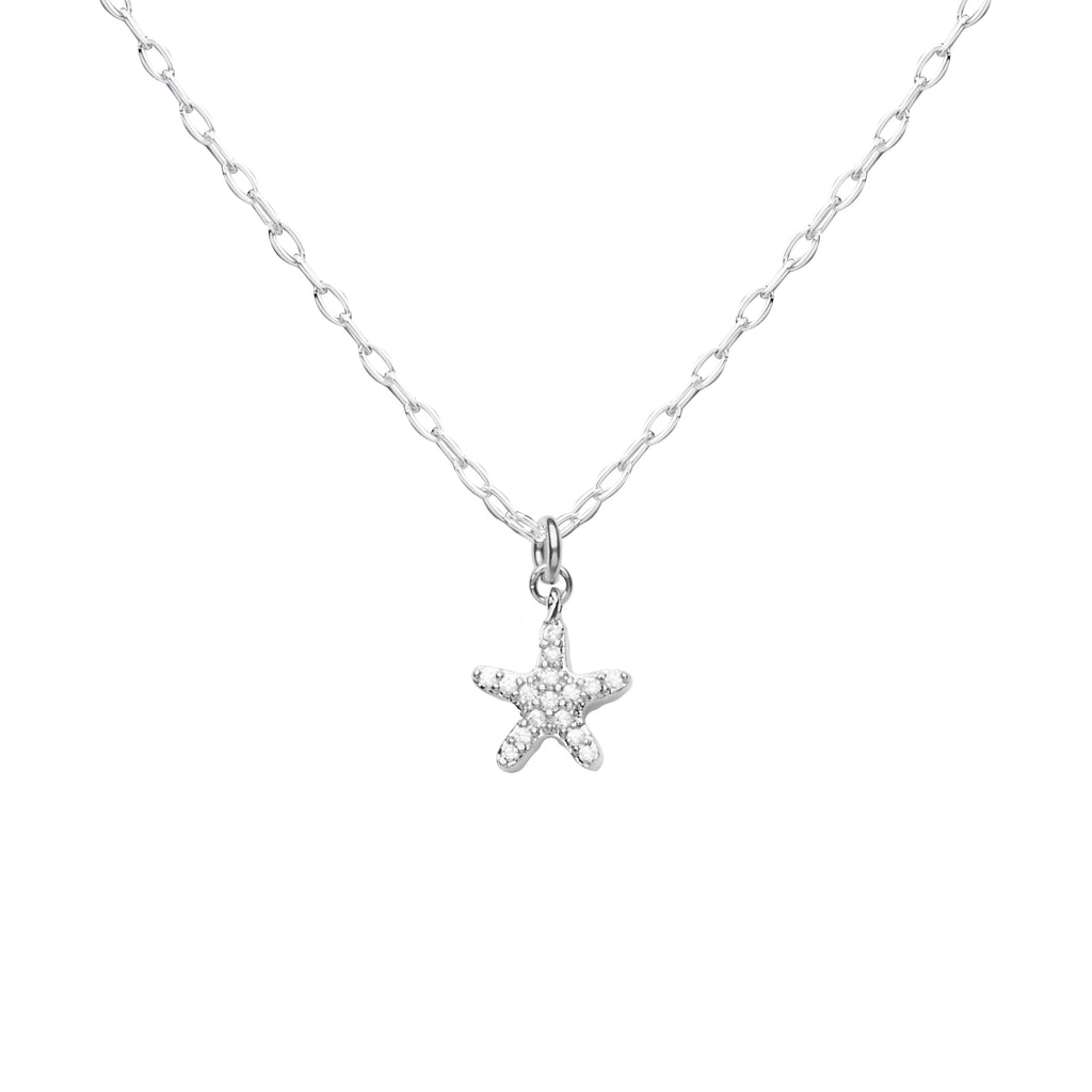 Starfish | Little Layer Necklace | Silver Charm-Pave