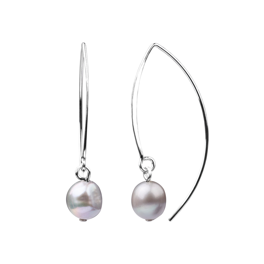 Pearl Earrings-V Wire Large | Grey