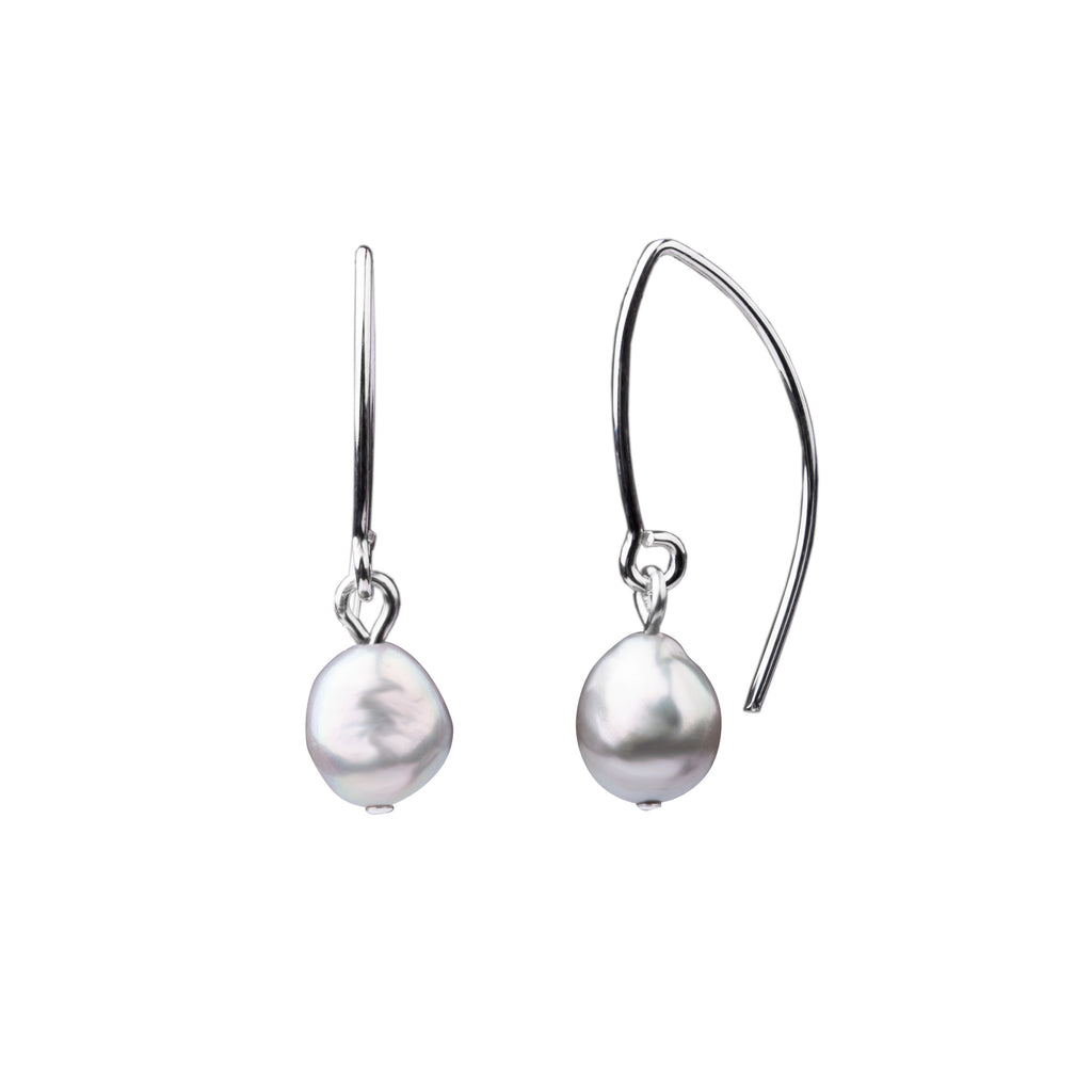 Pearl Earrings-V Wire Small | Grey