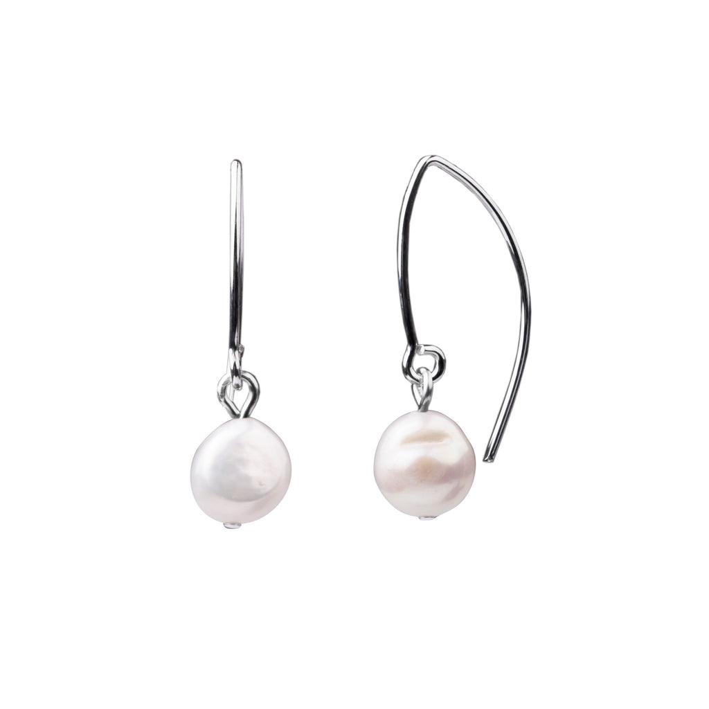 Pearl Earrings-V Wire Small | White