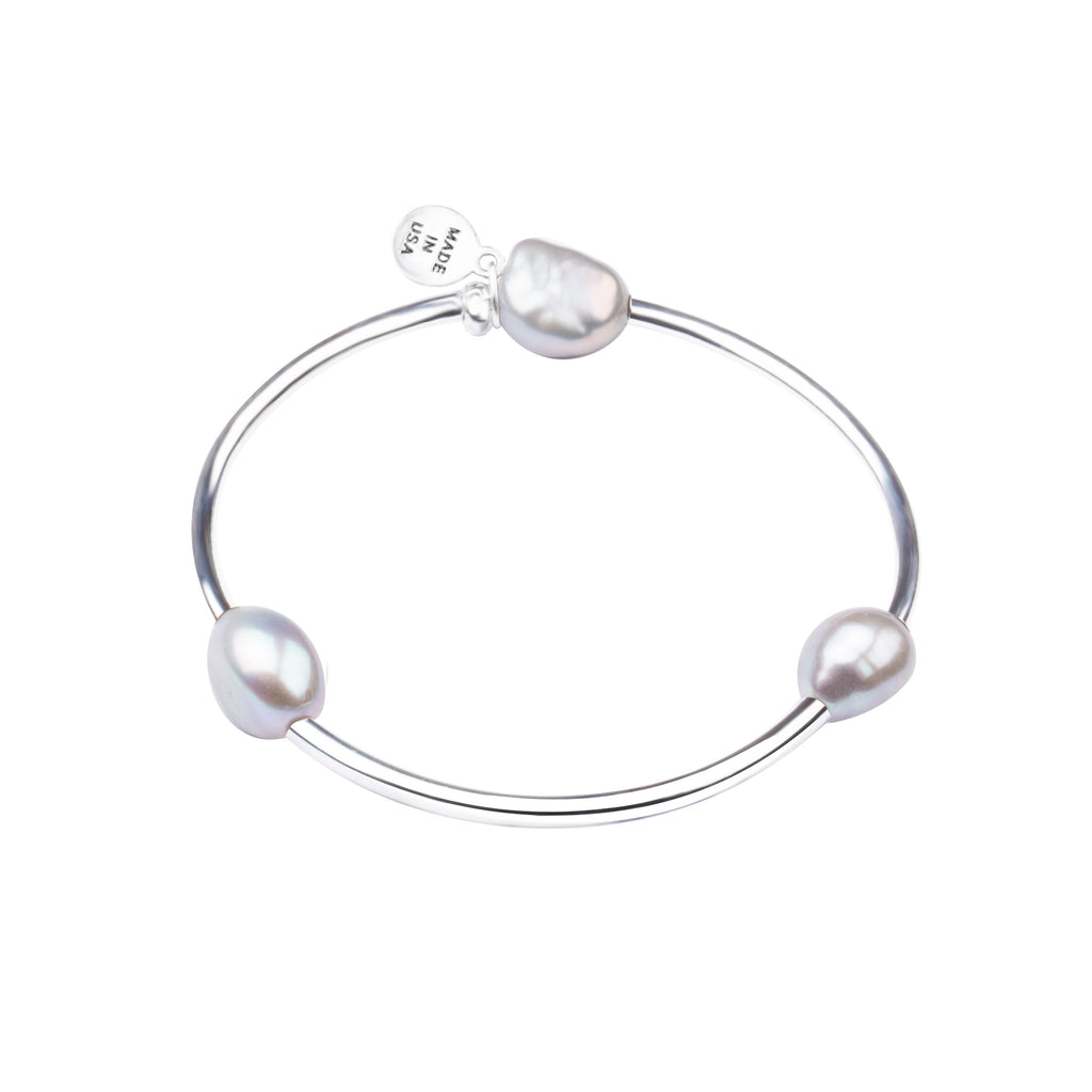 Pearl Tube Soft Bangle Bracelet | Natural Grey