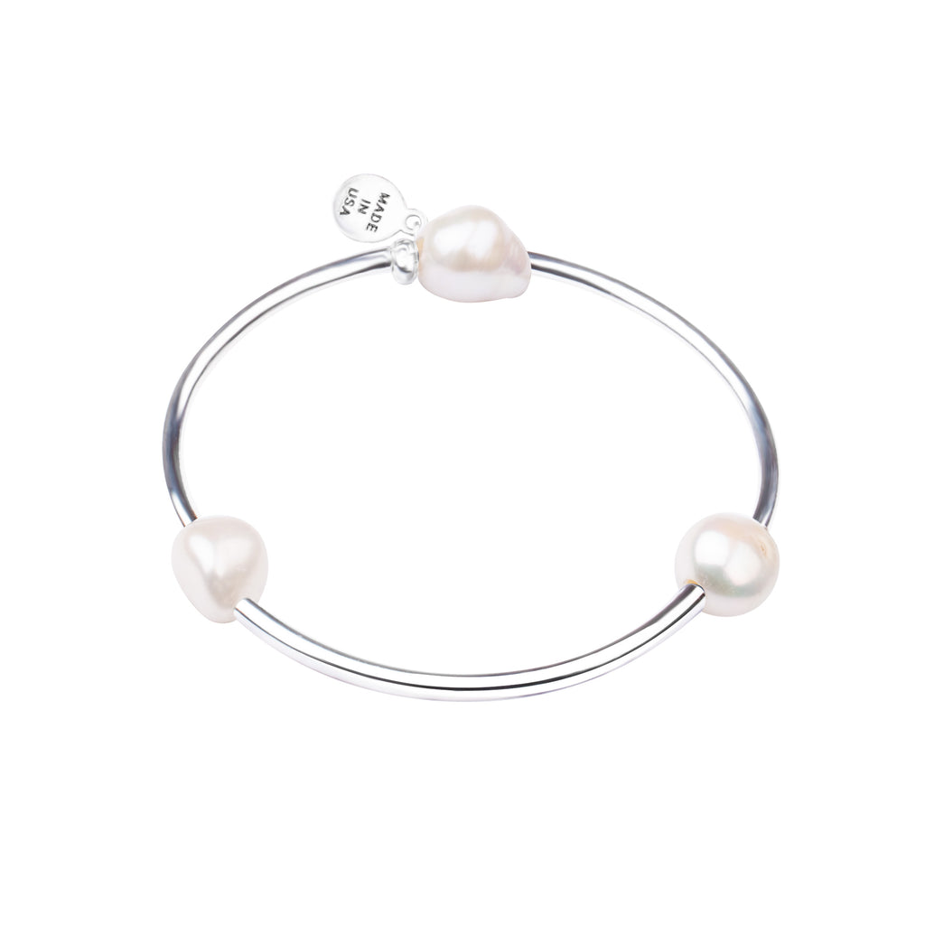 Pearl Tube Soft Bangle Bracelet | Natural White