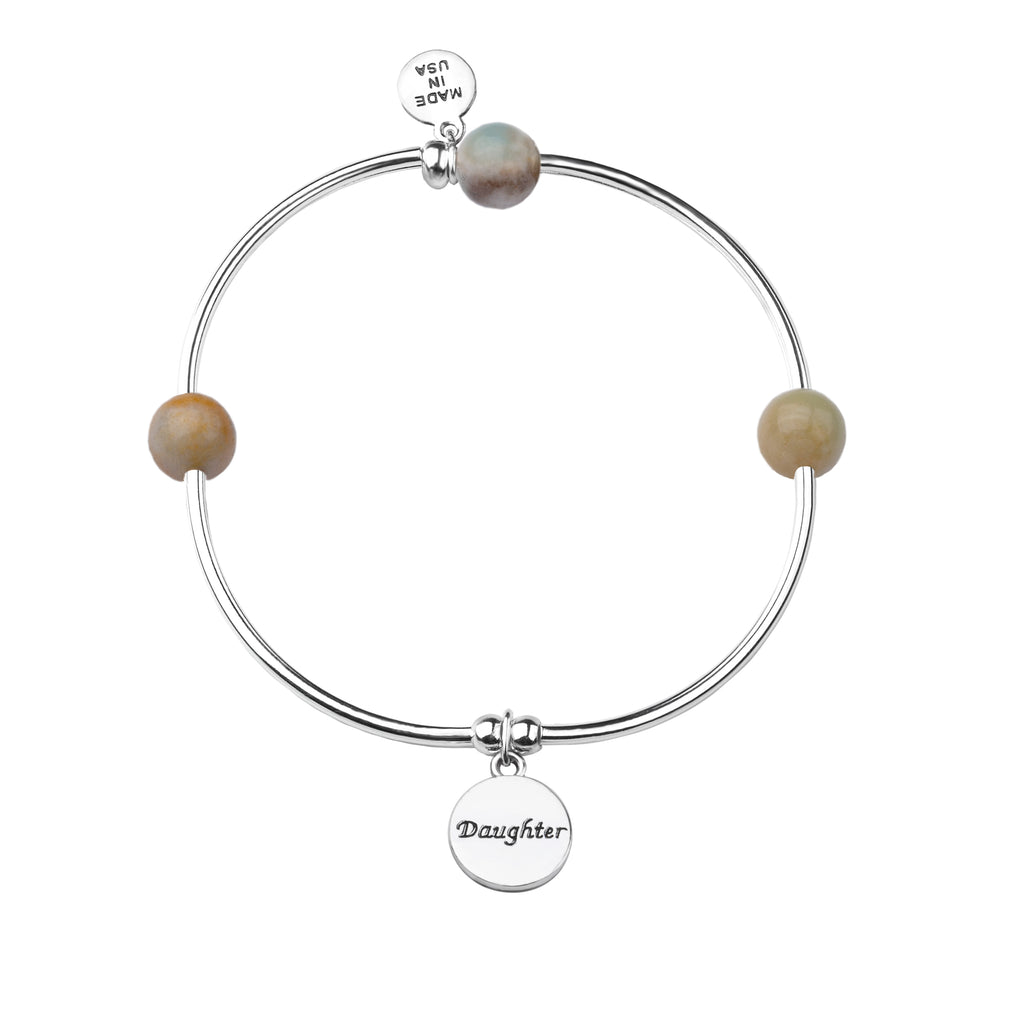 Daughter | Soft Bangle Charm Bracelet | Amazonite
