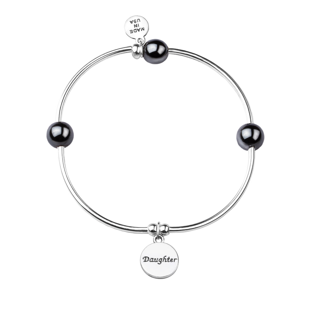 Daughter | Soft Bangle Charm Bracelet | Hematite