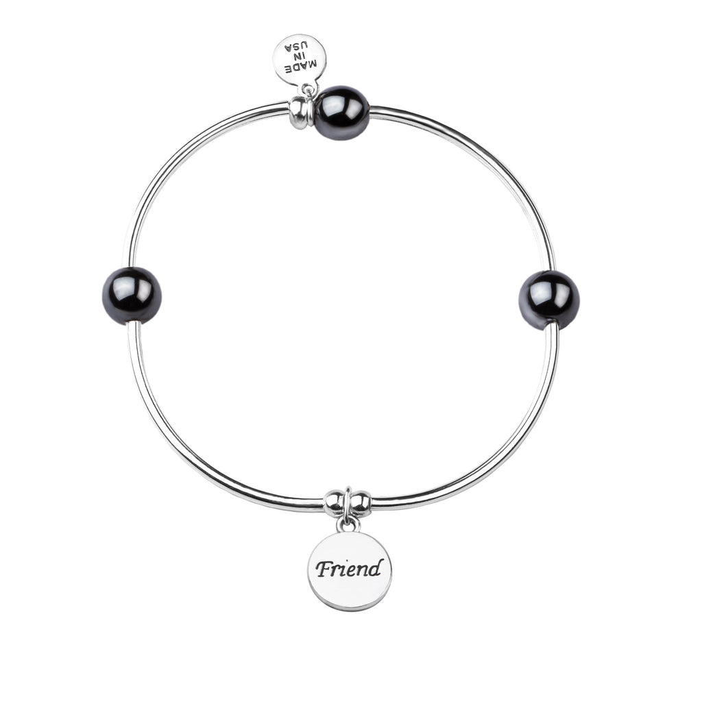 Friend | Soft Bangle Charm Bracelet | Hematite