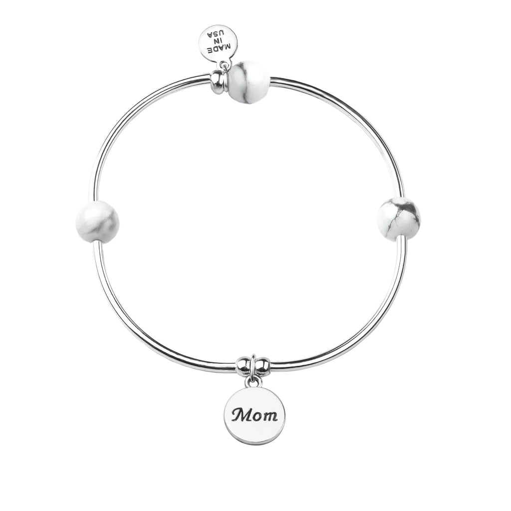 Mom | Soft Bangle Charm Bracelet | Howlite