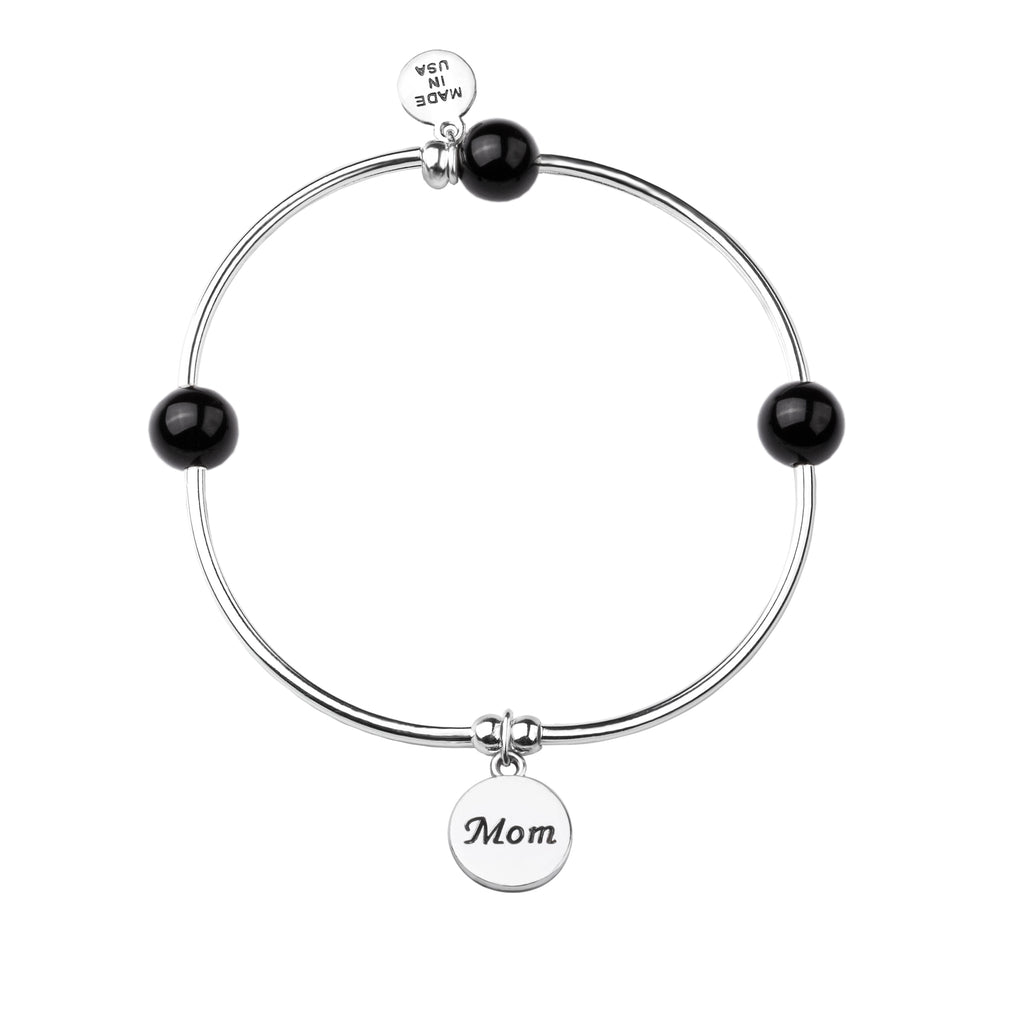 Mom | Soft Bangle Charm Bracelet | Onyx