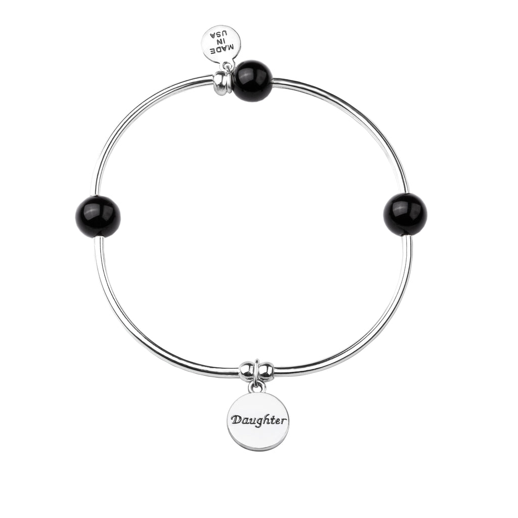 Daughter | Soft Bangle Charm Bracelet | Onyx