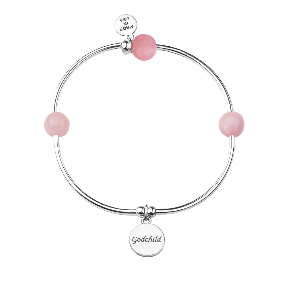 Godchild | Soft Bangle Charm Bracelet | Rose Quartz