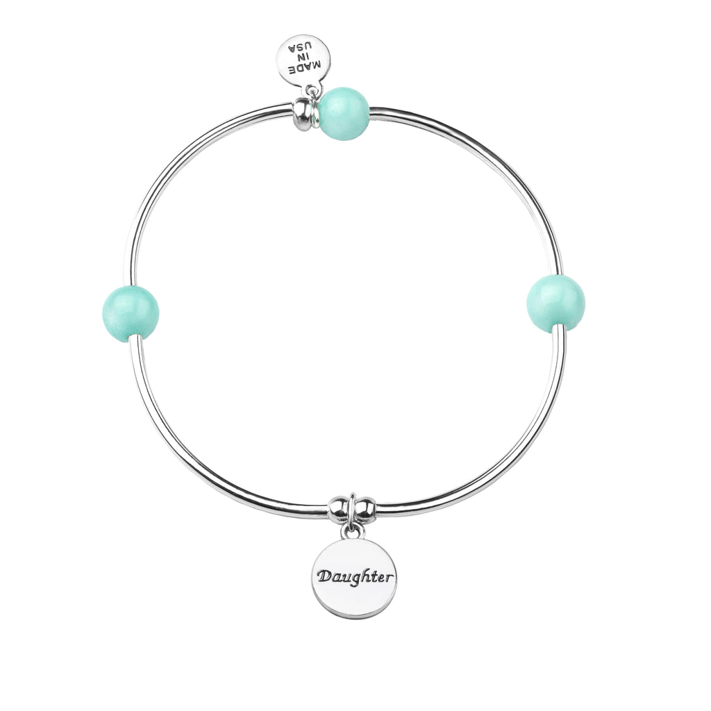 Daughter | Soft Bangle Charm Bracelet | Tiffany Blue Agate