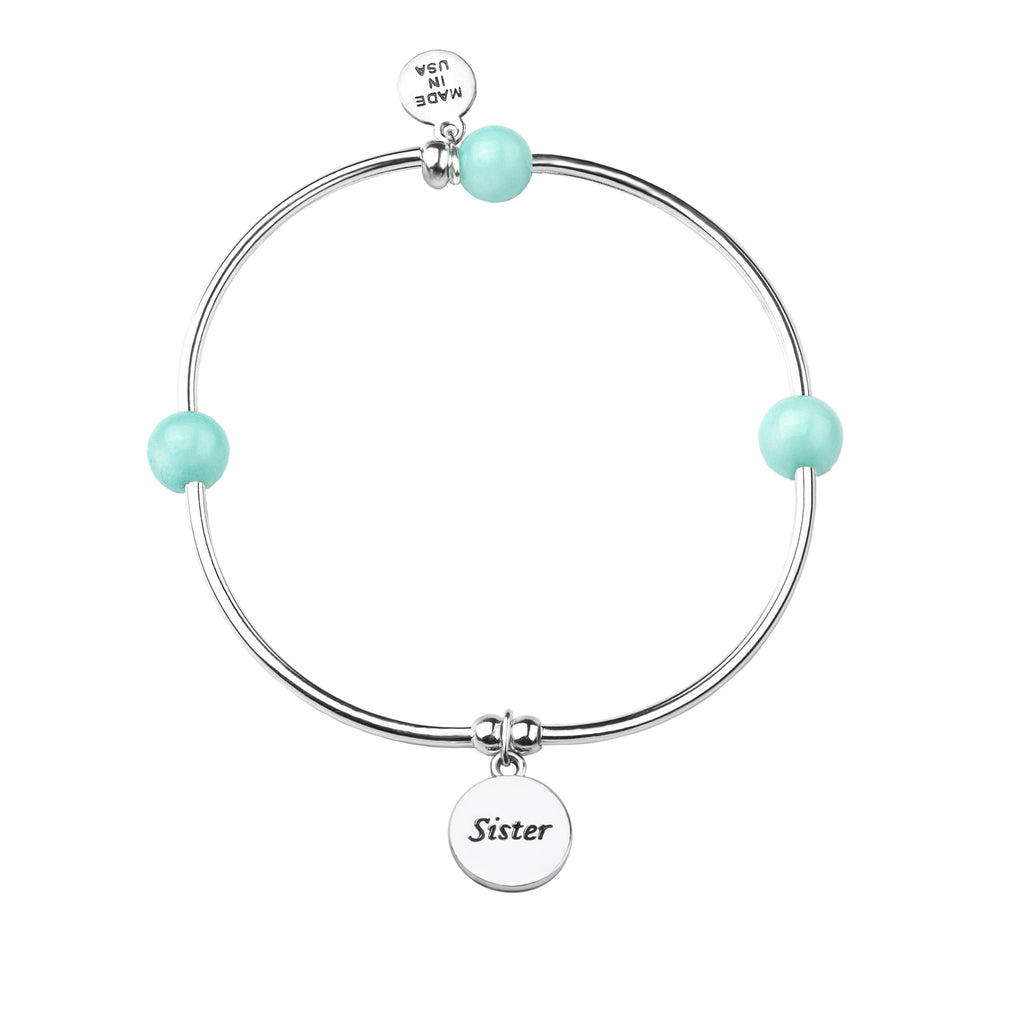 Sister | Soft Bangle Charm Bracelet | Tiffany Blue Agate