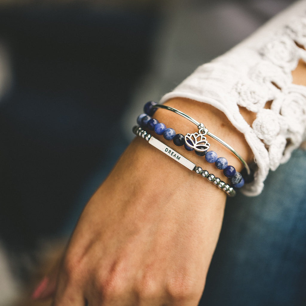 Caduceus (Medical Symbol) | Soft Bangle Charm Bracelet | Tiffany Blue Agate