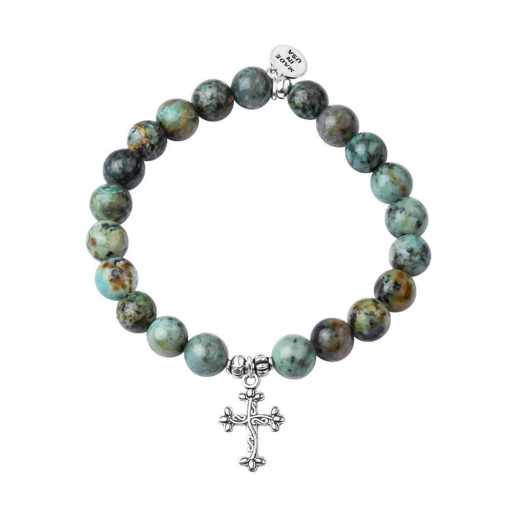 Cross | Stone Beaded Charm Bracelet | African Turquoise