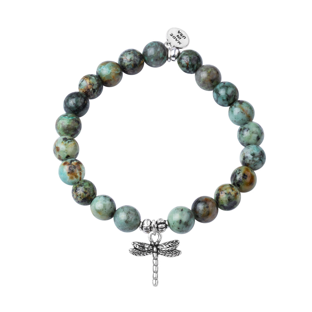 Dragonfly | Stone Beaded Charm Bracelet | African Turquoise