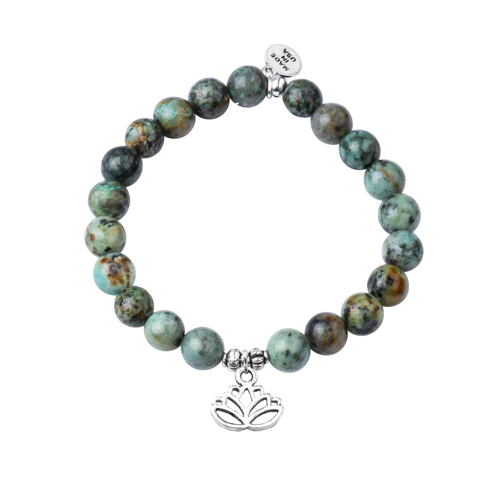 Stone Beaded Charm Bracelet | Lotus - African Turquoise