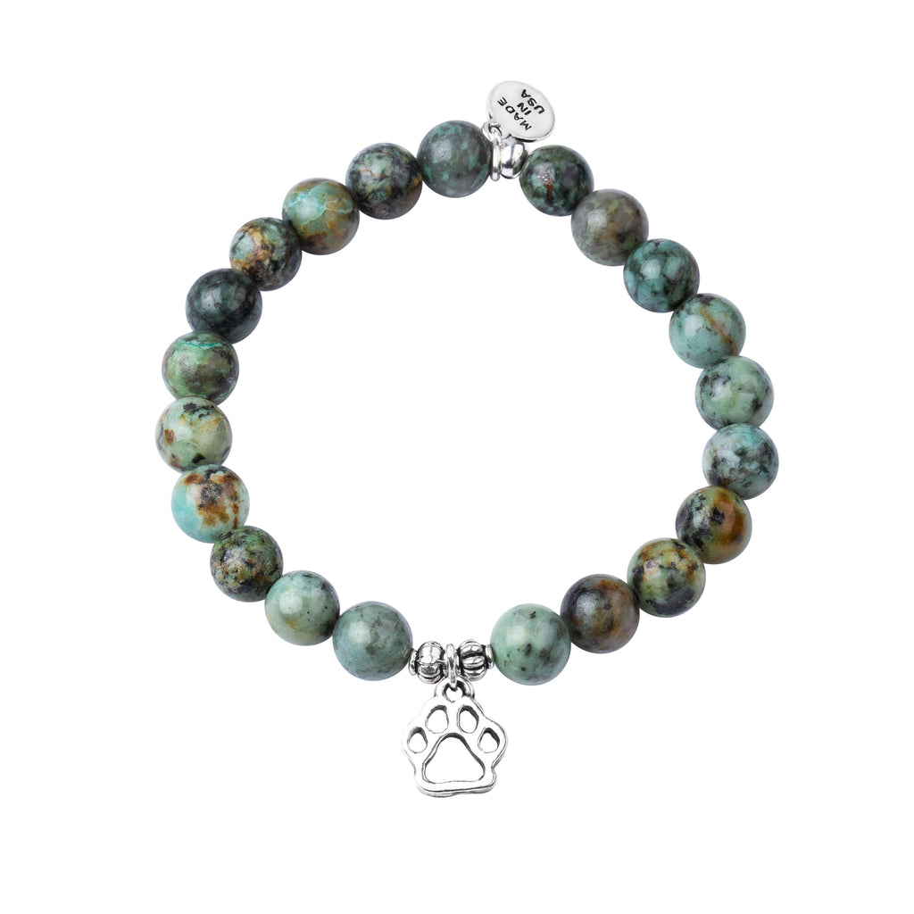 Paw Print | Stone Beaded Charm Bracelet |  African Turquoise