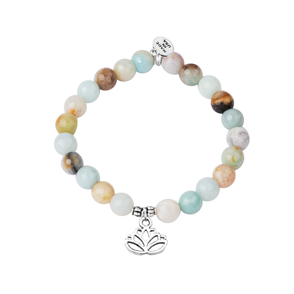 Lotus | Stone Beaded Charm Bracelet | Amazonite