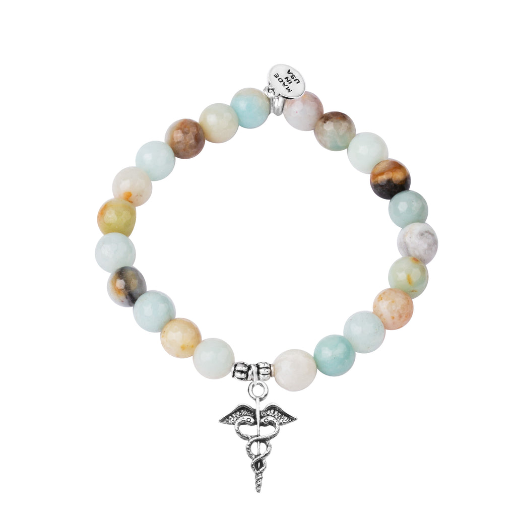 Caduceus (Medical Symbol) | Stone Beaded Charm Bracelet |  Amazonite