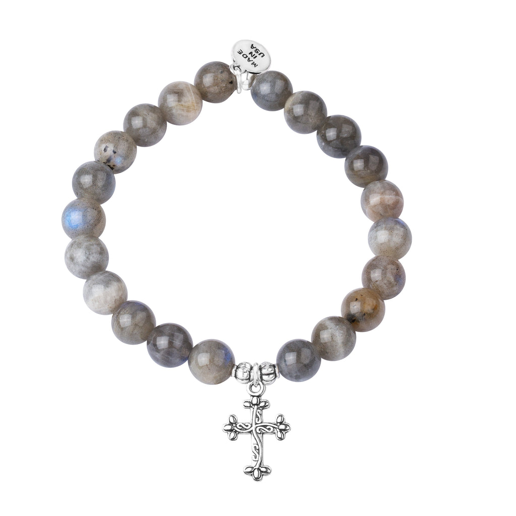 Cross | Stone Beaded Charm Bracelet | Labradorite