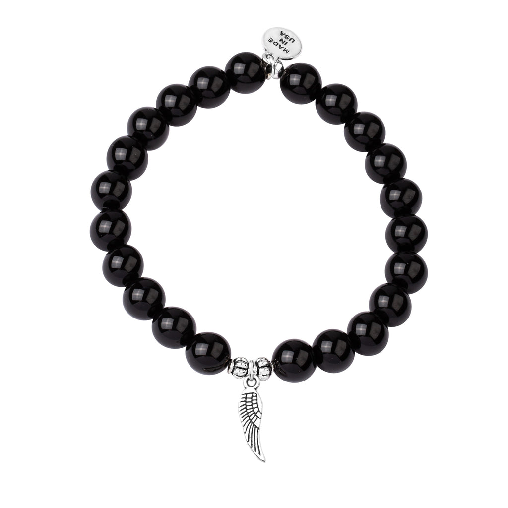 Angel Wing | Stone Beaded Charm Bracelet | Onyx