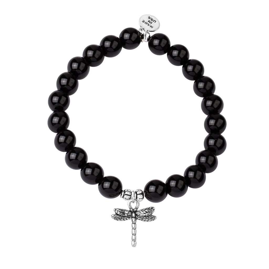 Dragonfly | Stone Beaded Charm Bracelet | Onyx