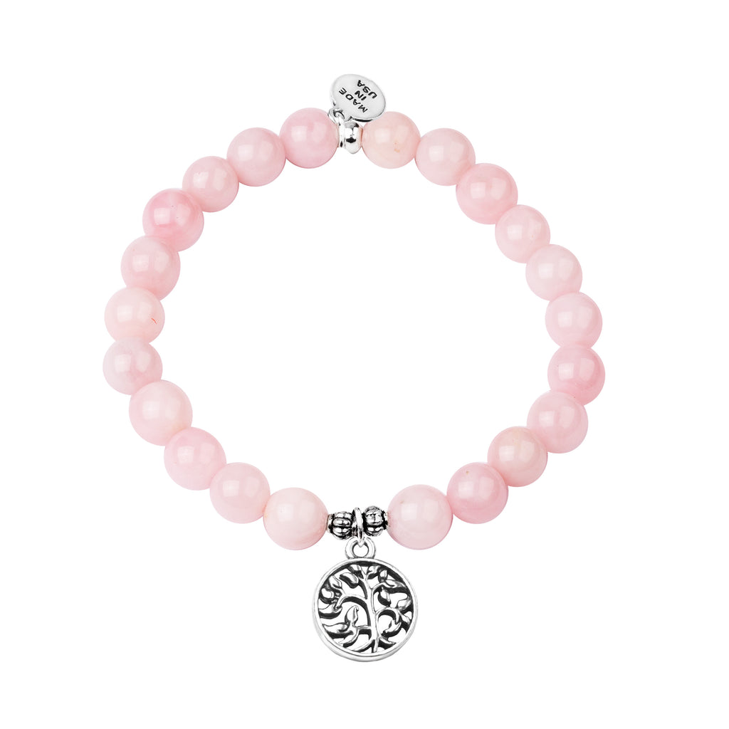 Tree of Life | Stone Beaded Charm Bracelet | Rose Quartz