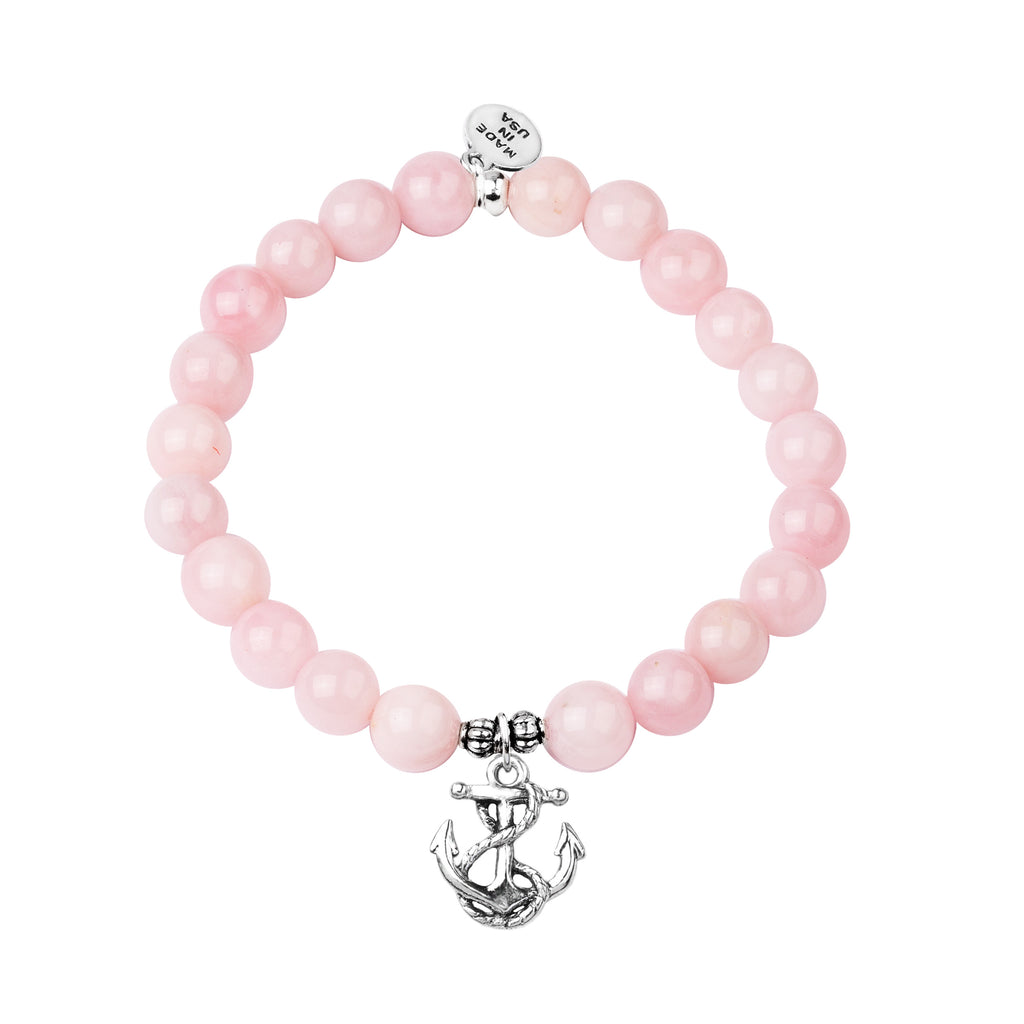 Anchor | Stone Beaded Charm Bracelet | Rose Quartz