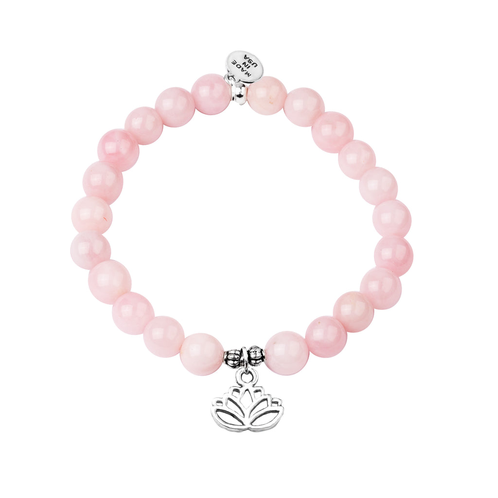 Lotus | Stone Beaded Charm Bracelet | Rose Quartz