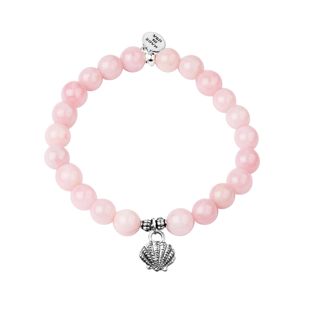 Shell | Stone Beaded Charm Bracelet | Rose Quartz - Love