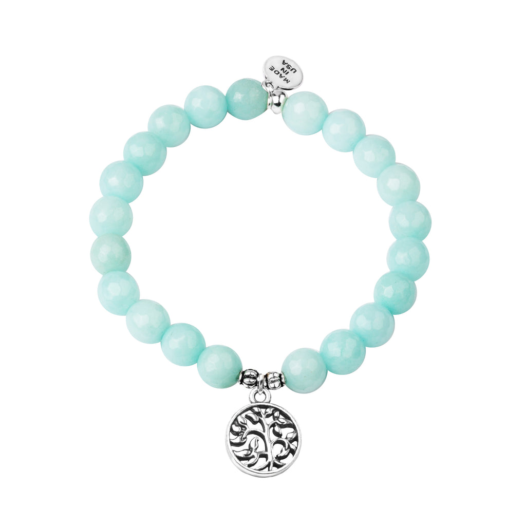 Tree of Life | Stone Beaded Charm Bracelet | Tiffany Blue Agate