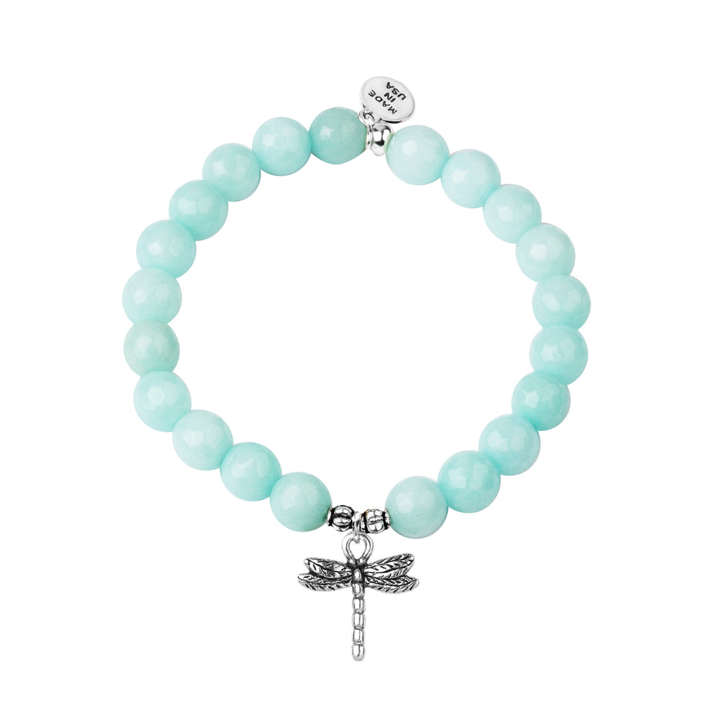 Dragonfly | Stone Beaded Charm Bracelet | Tiffany Blue Agate